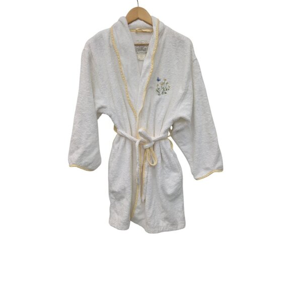 CRABTREE & EVELYN SZ Xs/S BELTED COTTON ROBE Embroidered Flowers MIDI LENGTH - Picture 1 of 10